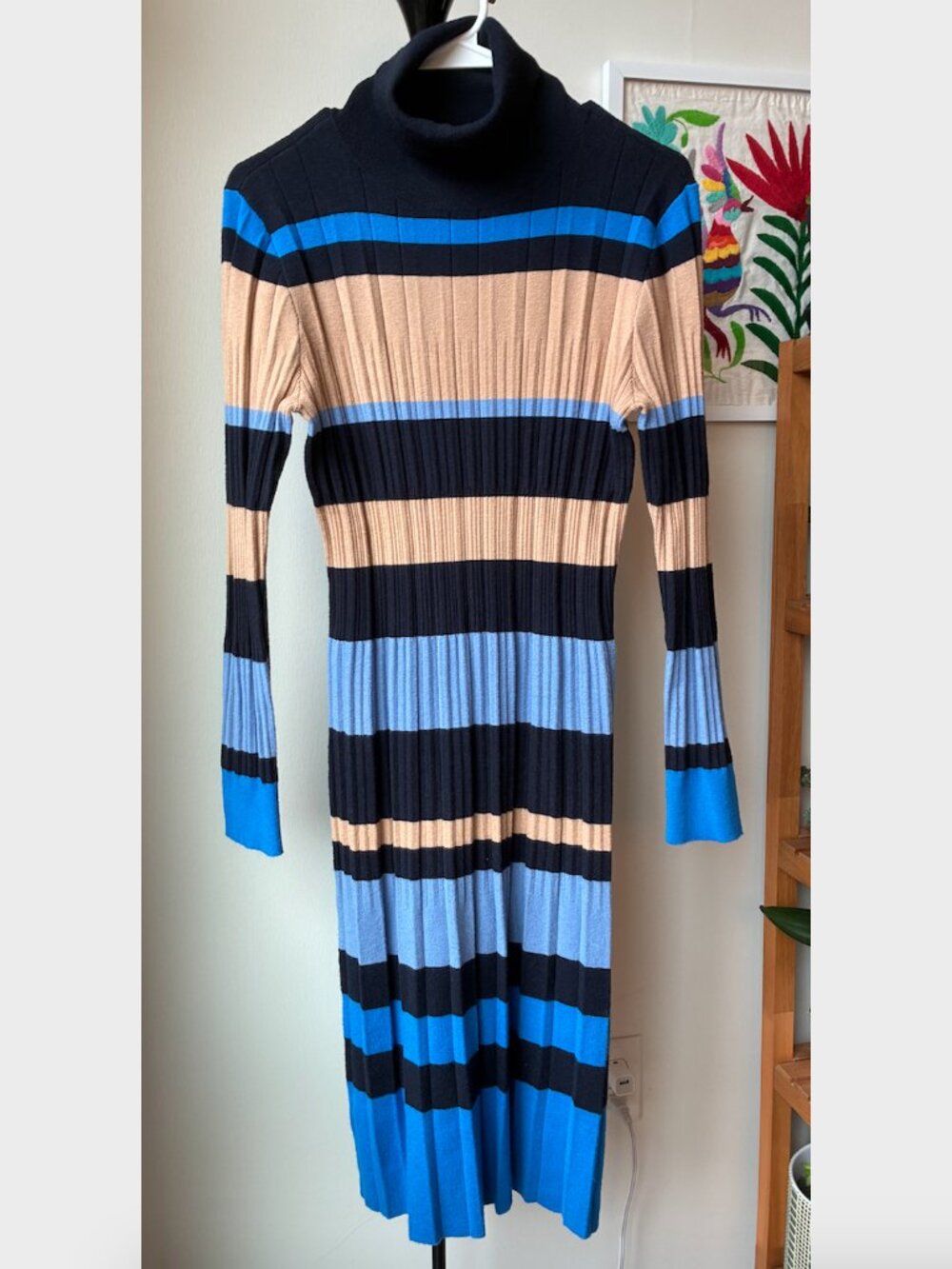 Ann Taylor NWT Petite Turtleneck Striped Pleated Sweater Dress - Size MP